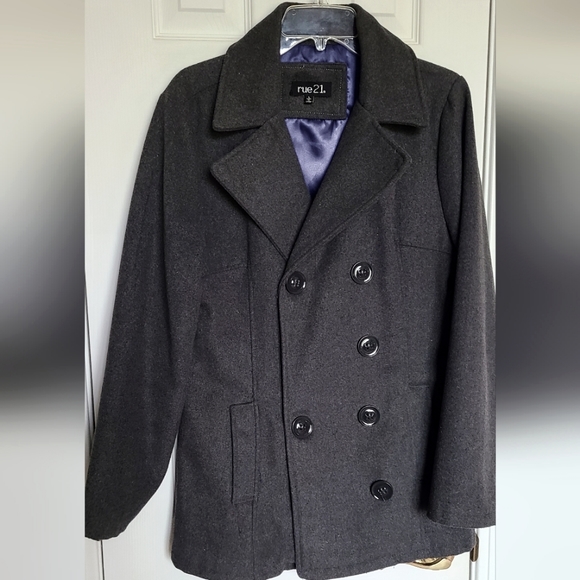 Rue 21 grey wool short classic pea coat L - Picture 1 of 4